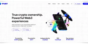 가상화폐 지갑 종류 중애서 핫웰렛의 대표라 할 수 있는 Trust Wallet 홈페이지 메인 화면