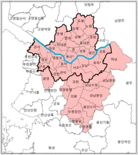2025년 10월 15일에 발표한 부동산 정책 중의 하나인 토지거래허가구역의 확대 지정된 지역